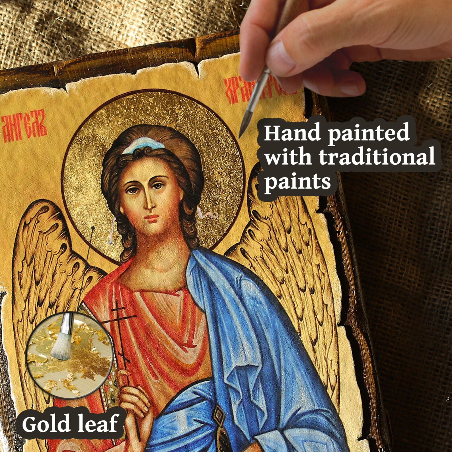 Handmade Wooden Orthodox Icon: Guardian Angel With Vintage Effect (11 ...
