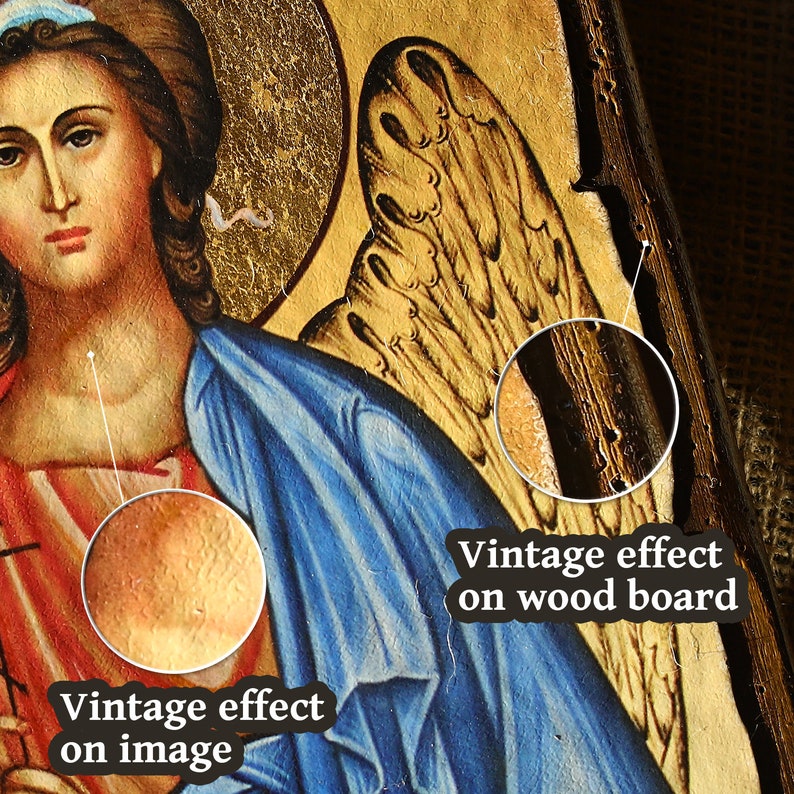 Handmade Wooden Orthodox Icon: Guardian Angel With Vintage Effect (11 ...