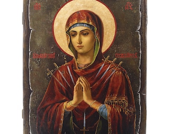 Handmade Wooden Orthodox Icon - St. Maria - Size 10.6''х7.9'' (27 cm х 20 cm) - Authentic Traditional Style & Vintage Effect