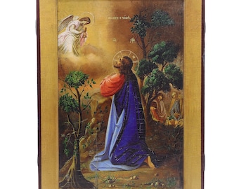 Icona ortodossa in legno fatta a mano – Scena di preghiera, stile vintage (11x7,9'')