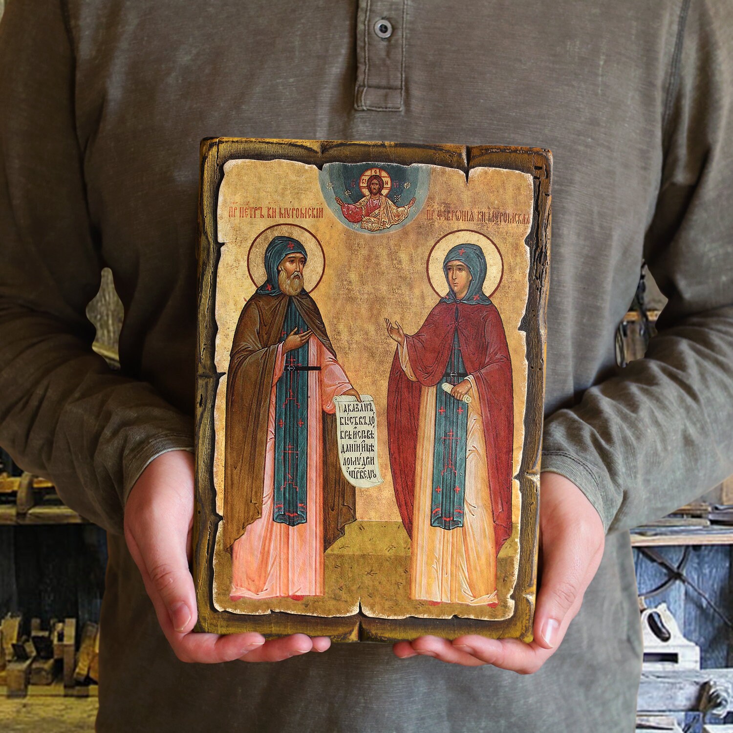 Handmade Wooden Orthodox Icon - Peter and Fevronia - Size 11.4''х7.9 ...
