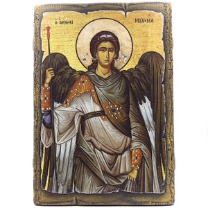 Handmade Wooden Orthodox Icon - St. Michael - Size 11.4''х7.9'' (29 cm х 20 cm) - Authentic Traditional Style & Vintage Effect