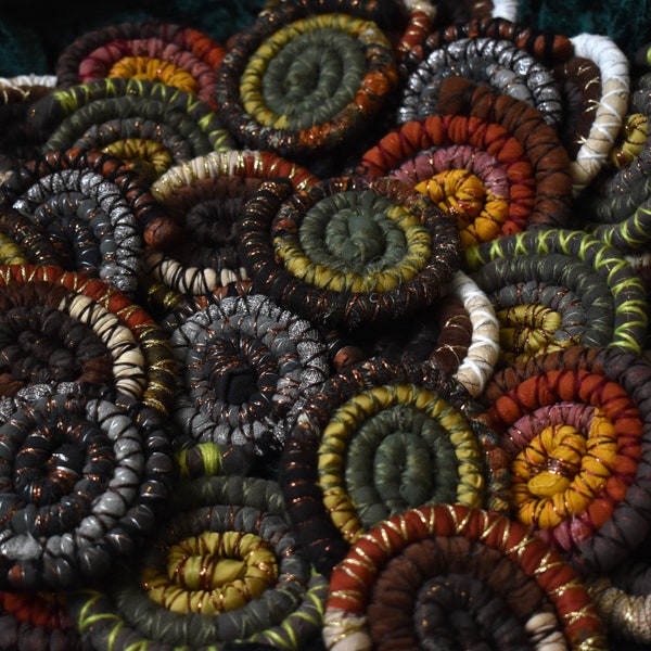 Bendy Dreadlock Ties - Nature Collection. Padded Wire Bendable Dread Spiral Ties in Earthy Tones, made with recycled textiles