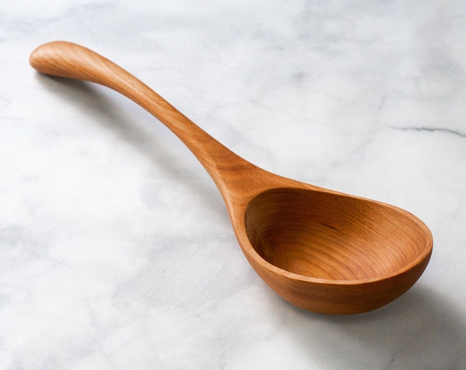 Handmade Wooden Ladle - 12” Hand Carved Large Soup Ladle, Made in the USA with Pennsylvania Black Cherry Wood - Big Dipper Wooden Spoon