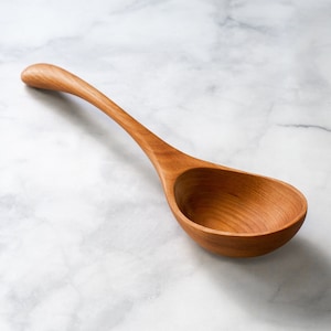 Handmade Wooden Ladle - 12” Hand Carved Large Soup Ladle, Made in the USA with Pennsylvania Black Cherry Wood - Big Dipper Wooden Spoon