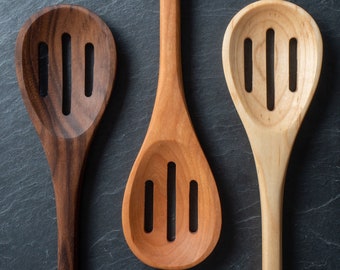 Wooden Slotted Spoon - 12" - Handmade Cooking Spoons for Straining Pasta and Vegtables