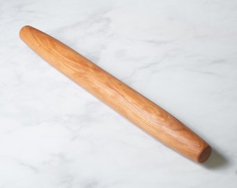 French Rolling Pin - 20” inch Tapered Rolling pin, French Style - Made in the USA with Pennsylvania Black Cherry Wood - Long Wooden Roller