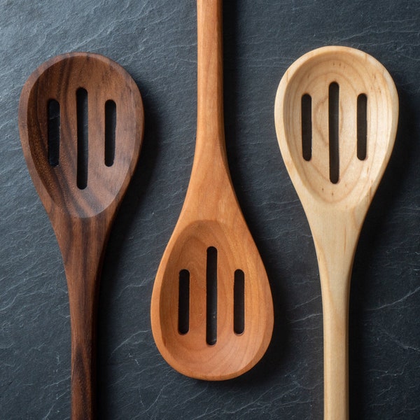 Wooden Slotted Spoon - 12" - Handmade Cooking Spoons for Straining Pasta and Vegtables