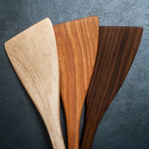 Handmade Wooden Turner - 12” Cooking Paddle, Hand Carved Spatula, Angled Wood Spatula Made in the USA - Right and Left Handed