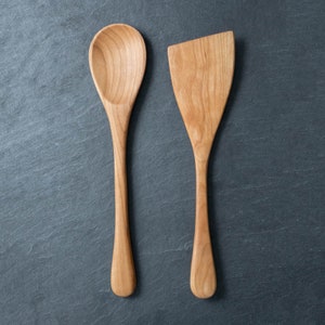 Handmade Kitchen Utensil Set - 12” Wooden Spoon and Spatula - Made in the USA with Cherry, Maple, and Walnut - Amish Wood Spoons