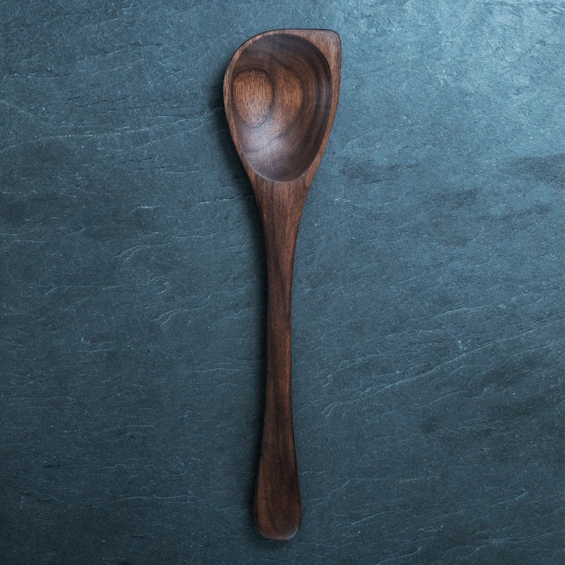 12 Wooden Corner Spoon, Handmade Lancaster Cast Iron Wood Spoons for Saute, Baking, Mixing, and Serving Walnut