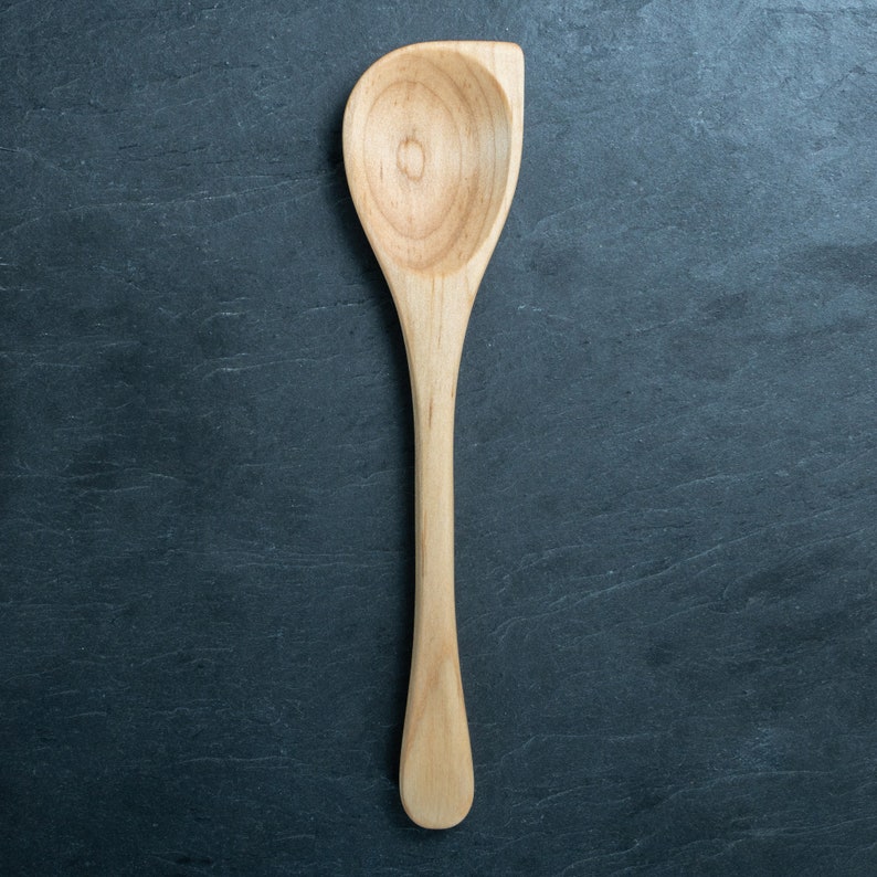 12 Wooden Corner Spoon, Handmade Lancaster Cast Iron Wood Spoons for Saute, Baking, Mixing, and Serving Maple