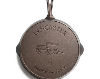 No. 12 Lancaster Cast Iron Skillet - 13 3/8” Smooth, Lightweight Pan made in the USA