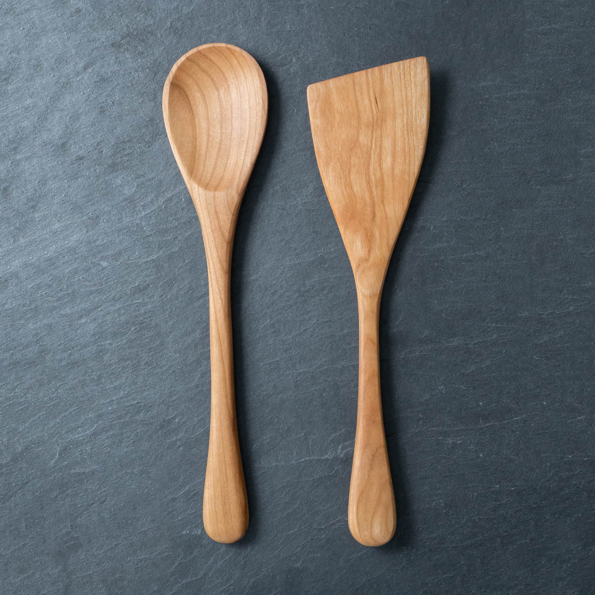 Lancaster Cast Iron Handmade Wooden Spoon & Spatula Set - 12 Cherry Wood, Hand Carved, Made in The USA with Pennsylvania Black Cherry Wood - Cook