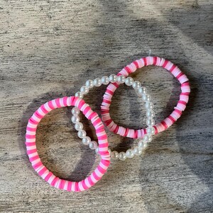 Cute preppy pink boho clay bead bracelet set!