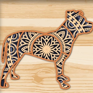 Pit Bull Dog 3D Mandala Silhouette SVG file for Cutting (4 Layers)