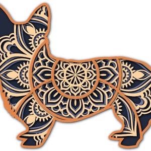 Corgis 3D Mandala Hund Silhouette SVG-Datei zum Schneiden (4 Ebenen)