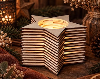 Holzlampe Stern, Sternlampe, Weihnachtslicht, Holz Weihnachtsdeko, Weihnachtsgeschenk, Handmade Geschenk, Holzstern, Teelicht, Kerze, Stern