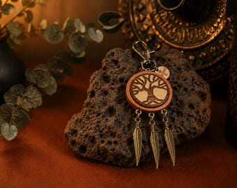 Schlüsselanhänger aus Holz,  Lebensbaum, Accessoire, Taschenanhänger, Geschenkidee, kleines Geschenk, Anhänger für Autospiegel, Handmade