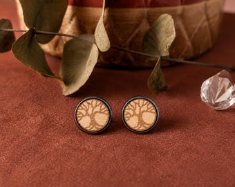 Ohrringe, Holzschmuck, Lebensbaum, Edelstahl Schmuck, Geschenkidee, Handarbeit, Geburtstagsgeschenk, Festival Schmuck, Ohrstecker