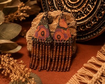 Ohrschmuck, Schmuck, Fransen Schmuck, Perlenschmuck, Holzschmuck, Edelstahl Schmuck, Geschenkidee,  Handmade, Festival