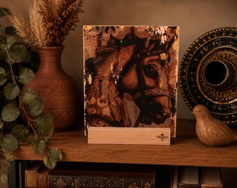 Wooden picture, wooden decoration, photo on wood, horse decoration, carousel horse, gift idea, bookshelf, horse lover