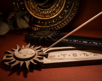 Räucherstäbchenhalter, Holzdeko, Räuchern, Raumduft, Zimmerdeko, Geschenkidee, Sonne und Mond, Sternzeichen, Geschenk Muttertag