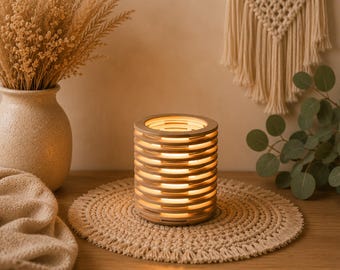 Holzlampe, Holzdeko, Teelicht, Deko aus Holz, Schichtlampe, Lichtspiel, Windlicht, Handarbeit, Geschenkidee, Weihnachtsgeschenk, Nikolaus