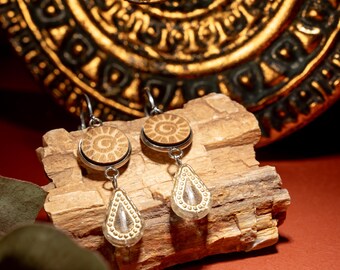 Ohrschmuck, Edelstahl Schmuck, Holzschmuck, Symbol Sonne, Geschenkidee, Muttertag, Geburtstag, Festival Schmuck, Handarbeit
