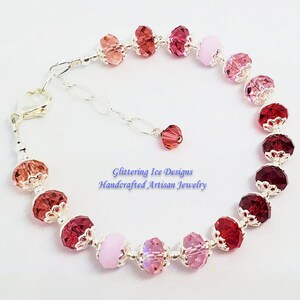 Rose Red Austrian Crystal Bracelet, Shades of Red and Pink Bracelet, Prom Bracelet, Valentines Bracelet, Gift Bracelet, Colorful Bracelet
