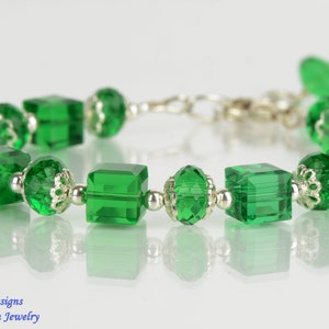 Fern Green Austrian Crystal Cube Bracelet