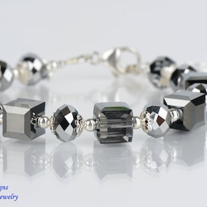 Crystal Silver Night Austrian Crystal Cube Bracelet,Silver/Grey Austrian Crystal Bracelet, Wedding Bracelet, Prom Bracelet, Gift Bracelet
