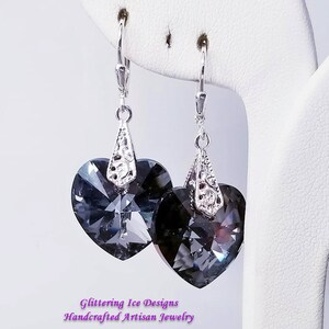 Crystal Silver Night Heart Shape Austrian Crystal Earrings ,Wedding Earrings, Prom Earrings, Bridesmaids Earrings, Gift Earrings