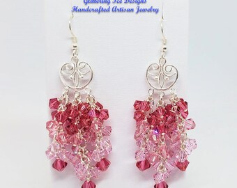 Boucles d’oreilles Pink Ombre Chandelier, Boucles d’oreilles Indian Pink Waterfall, Boucles d’oreilles de bal, Boucles d’oreilles de mariage, Boucles d’oreilles formelles, Boucles d’oreilles cadeaux