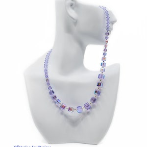 Violet Necklace, Purple  Austrian Crystal, Cube Necklace, Wedding Necklace, Prom Necklace, Gift Necklace, Anniversary Necklace, Sparkly