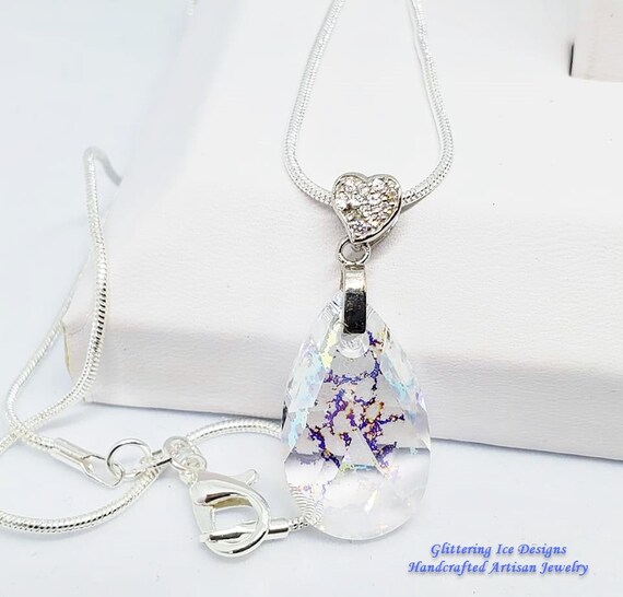 Swarovski Crystal White Patina Tear Drop Shaped Pendant W - Swarovski Pendant Pave Crystal Teardrop Swarovski Crystal White Patina Tear Drop Shaped Pendant W - Swarovski Pendant Pave Crystal Teardrop