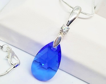 Majestueuze blauwe Oostenrijkse kristallen traanvormige hanger, blauwe hanger, prom-hanger, huwelijksketting, geschenkketting
