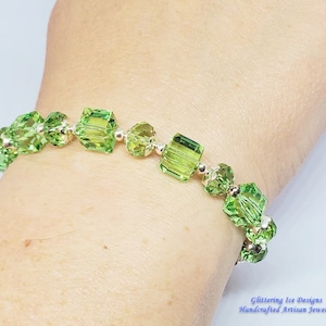 Light Green, Bracelet, Austrian Crystal Cube Bracelet,Light Green Swarovski Bracelet, Wedding Bracelet, Prom Bracelet, Gift Bracelet