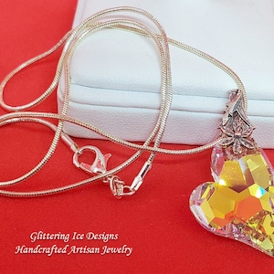 Aurora Borealis Austrian Crystal Heart Pendant , ,Wedding Necklace,Prom Necklace, Valentines Pendant, Anniversary Gift, Gift Necklace