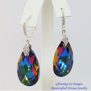 Dark Rainbow Crystal Earrings, Rainbow Colored Teardrop Earrings, Multicolored Teardrop Crystal Earrings, Prom Earrings, Gift Earrings