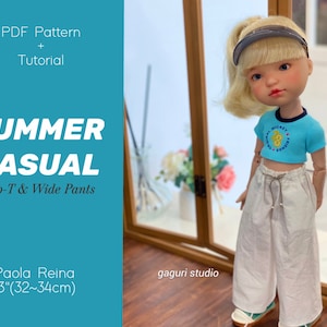 PDF pattern(+Tutorial): Crop-T & Wide Pants for Paola Reina  13&quot;(32-34cm)