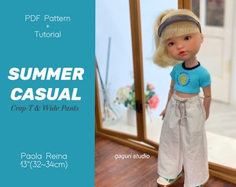 PDF pattern(+Tutorial): Crop-T & Wide Pants for Paola Reina  13"(32-34cm)
