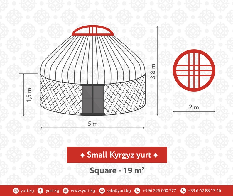 SMALL'19 Kyrgyz yurt, 4 lattice wall components, diameter 5 m, floor space 19 m2 image 3