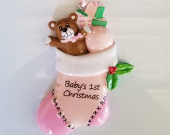 Baby Stocking Personalized Christmas Ornament, Free Personalization, Xmas Gift, Fast and Free Shipping