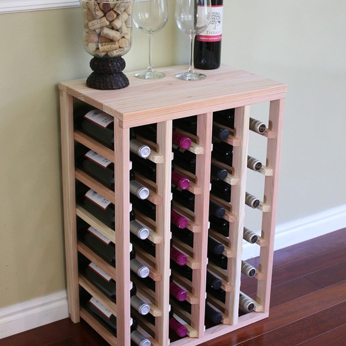 24 Bottle Wood Wine Rack (Online or Local!) (Redwood + Clear Coat)