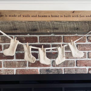 Antique Grain Sack Stocking Garland: Christmas Banner, 5 Stockings