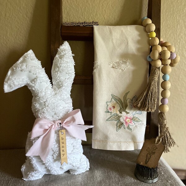 Antique Chenille Easter bunny plushie/Bunny Tuck/Bunny Ornie/Bunny bowl filler/Tiered tray decor/Easter Decor/Spring Decor/Farmhouse Decor