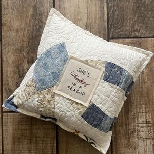 Vintage quilt pillow/Quilt/Farmhouse/Pillow Decor/Pillow with sayings/Antique quilt pillows/she’s whiskey in a teacup