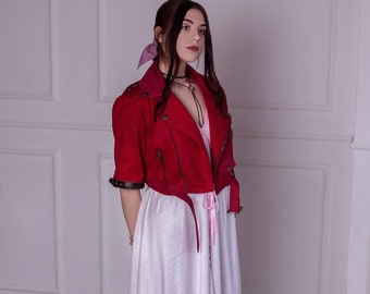 Aerith cosplay costume, Aerith remake necklace and cosplay dress, Video game Aerith Halloween, jacket, Aeris remake costume