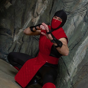 Disfraz de Ninja Red Fighter para hombre, conjunto de chaleco y